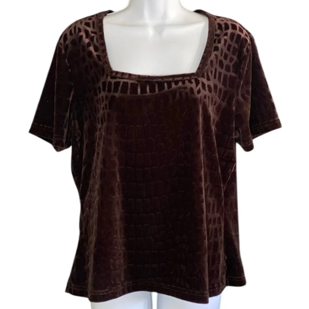 VTG Velvet Whimsigoth Chocolate Brown Top XL Square Neck 90’s Minimalism